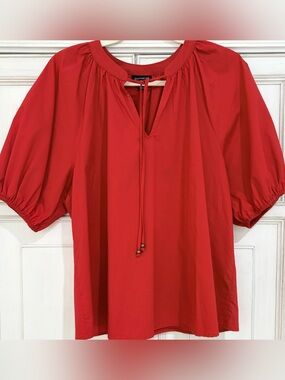 NEW never worn SZ L Enfocus Studio Red Peasant Tunic with Tie Neck